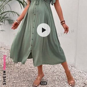 SHEIN Green Button-Down Maternity Dress